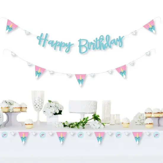 Big Dot of Happiness Narwhal Girl - Under The Sea Birthday Party Letter Banner Decoration - 36 Banner Cutouts and Happy Birthday Banner Letters {3}