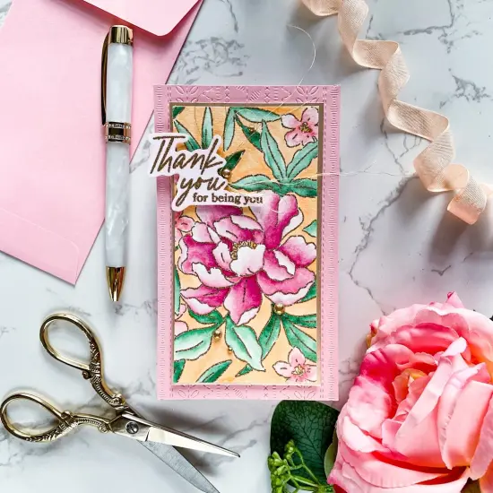 Pinkfresh Studio Cling Rubber Background Stamp A2-Blooming Peony {4}