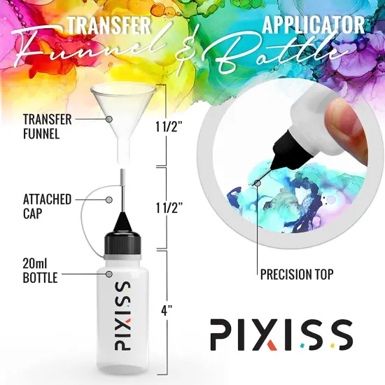 Pixiss White Snow Blanco Alcohol Ink for Resin 4oz, 3 Pixiss Applicator Bottles and Funnel {2}