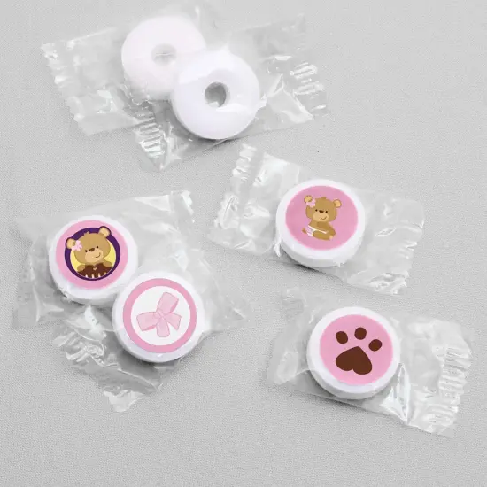 Big Dot of Happiness Baby Girl Teddy Bear - Baby Shower or Birthday Party Round Candy Sticker Favors - Labels Fits Chocolate Candy (1 sheet of 108) {4}