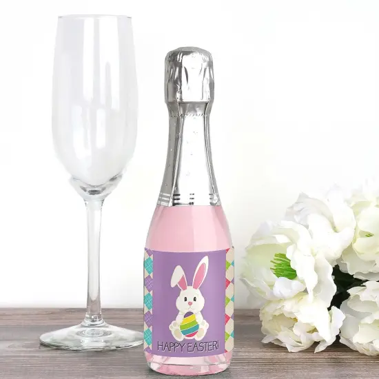 Big Dot of Happiness Hippity Hoppity - Mini Wine and Champagne Bottle Label Stickers - Easter Bunny Party Favor Gift for Women and Men - Set of 16 {3}
