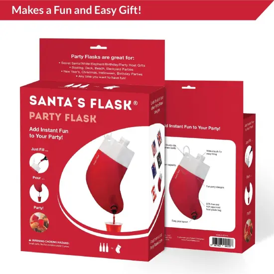 Party Flasks Santa Flask for Liquor, Wine, Drinks: Funny Gag Gifts for White Elephant Christmas Gifts Exchanges; Beverage Dispenser Holds 2.25 Liters for Holiday, Graduation, Office Parties - 2 Pack {2}