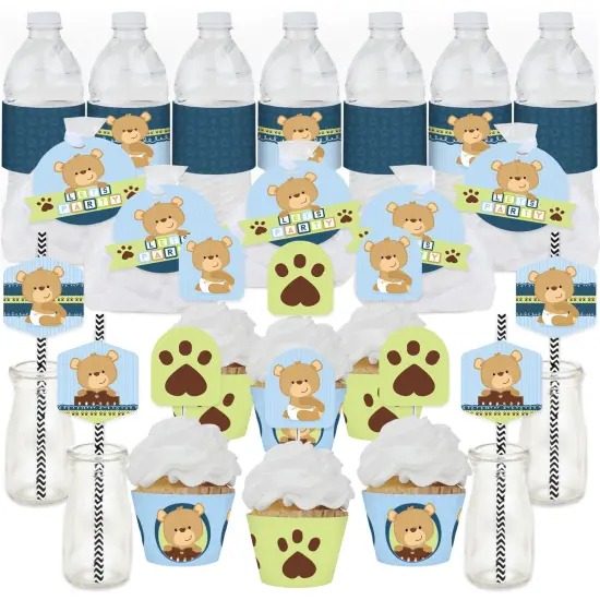 Big Dot of Happiness Baby Boy Teddy Bear - Baby Shower Favors and Cupcake Kit - Fabulous Favor Party Pack - 100 Pieces {1}