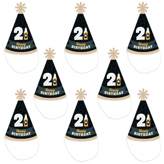 Big Dot of Happiness Cheers and Beers to 21 Years - Cone Happy Birthday Party Hats for Adults - Set of 8 (Standard Size) {7}