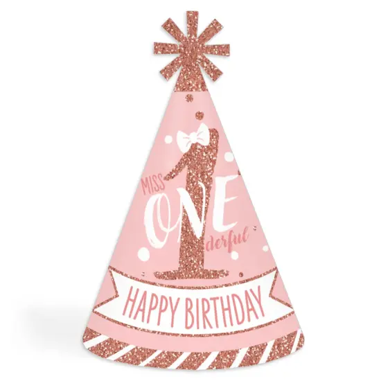 Big Dot of Happiness 1st Birthday Little Miss Onederful - Cone Happy Birthday Party Hats for Kids and Adults - Set of 8 (Standard Size) {1}