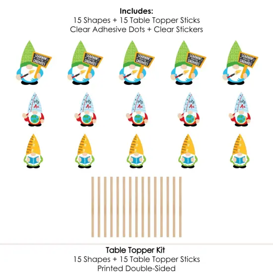 Big Dot of Happiness School Gnomes - Teacher and Classroom Decorations Centerpiece Sticks - Table Toppers - Set of 15 {7}