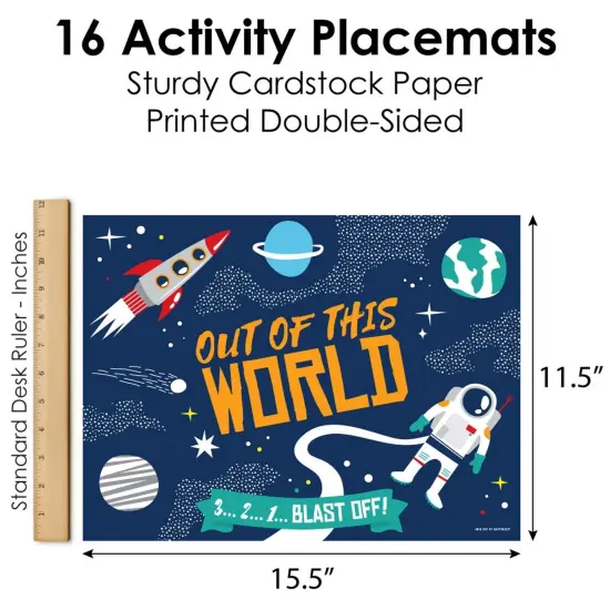 Big Dot of Happiness Blast Off to Outer Space - Paper Rocket Ship Birthday Party Coloring Sheets - Activity Placemats - Set of 16 {6}