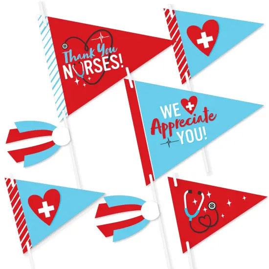 Big Dot of Happiness Thank You Nurses - Triangle Nurse Appreciation Week Photo Props - Pennant Flag Centerpieces - Set of 20 {1}