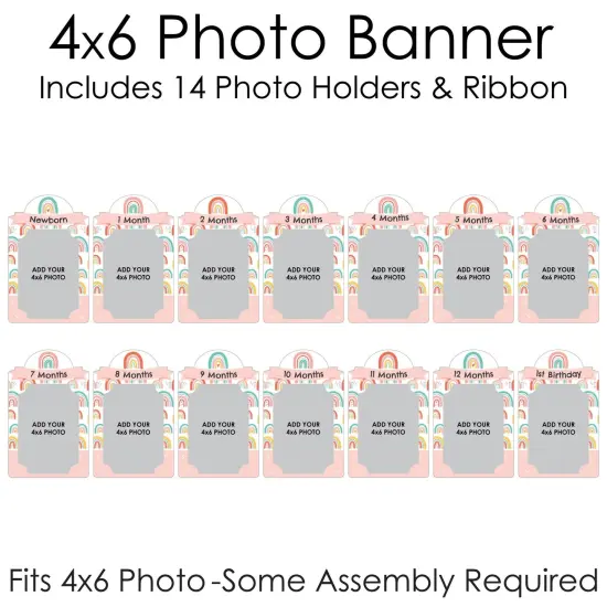 Big Dot of Happiness 1st Birthday Hello Rainbow -Boho First Birthday Party Decor - 1-12 Monthly Picture Display - Photo Banner {6}