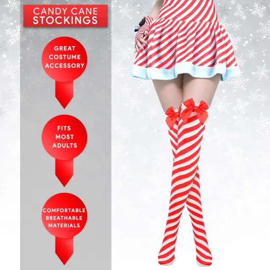Peppermint Candy Cane Socks - Red and White Striped Christmas Holiday Candy Canes Stockings for Women and Girls {2}