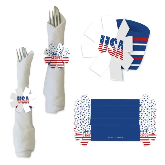 Big Dot of Happiness Stars & Stripes - Patriotic Party Paper Napkin Holder - Napkin Rings - Set of 24 {1}