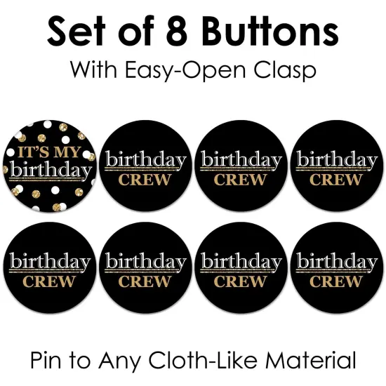 Big Dot of Happiness Adult Happy Birthday - Gold - 3 inch Birthday Party Badge - Pinback Buttons - Set of 8 {7}