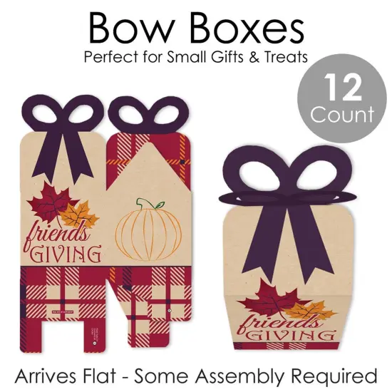 Big Dot of Happiness Friends Thanksgiving Feast - Square Favor Gift Boxes - Friendsgiving Party Bow Boxes - Set of 12 {7}