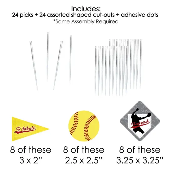Big Dot of Happiness Grand Slam - Fastpitch Softball - Dessert Cupcake Toppers - Birthday Party or Baby Shower Clear Treat Picks - Set of 24 {7}