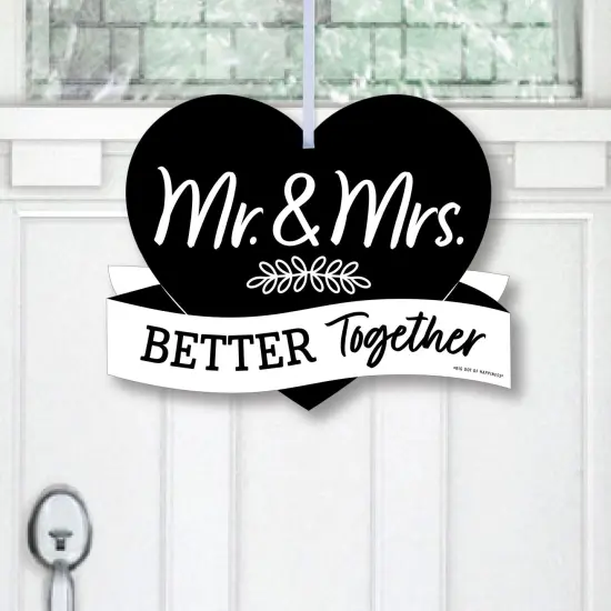 Big Dot of Happiness Mr. and Mrs. - Hanging Porch Black and White Wedding or Bridal Shower Outdoor Decorations - Front Door Decor - 1 Piece Sign {1}