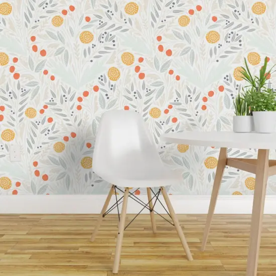 Pre-Pasted Wallpaper 2FT Wide Soft Pastel Floral Modern Whimsical Herbalism Dandelion Eucalyptus Botanical Garden Custom Pre-pasted Wallpaper by Spoonflower {1}