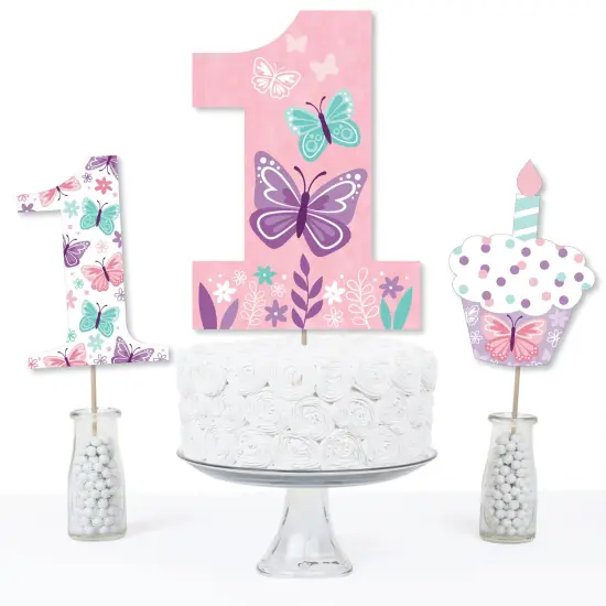 Big Dot of Happiness 1st Birthday Beautiful Butterfly - Floral First Birthday Party Centerpiece Sticks - Table Toppers - Set of 15 {4}