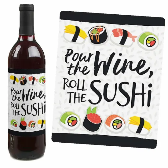 Big Dot of Happiness Let's Roll - Sushi - Japanese Party Decorations for Women and Men - Wine Bottle Label Stickers - Set of 4 {4}