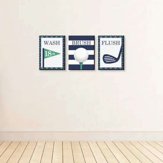 Big Dot of Happiness Par-Tee Time - Golf - Kids Bathroom Rules Wall Art - 7.5 x 10 inches - Set of 3 Signs - Wash, Brush, Flush {4}