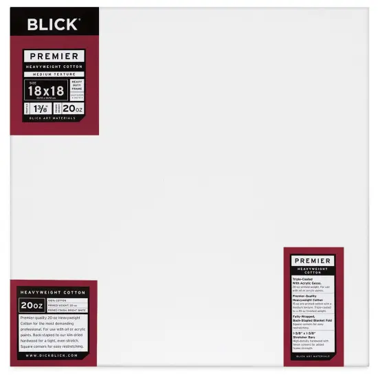 Blick Premier Heavyweight Stretched Cotton Canvas - 18" x 18", 1-3/8" Profile {1}
