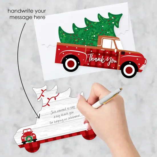 Big Dot of Happiness Merry Little Christmas Tree - Shaped Thank You Cards - Red Truck Christmas Party Shaped Thank You Cards with Envelopes Set of 12 {3}