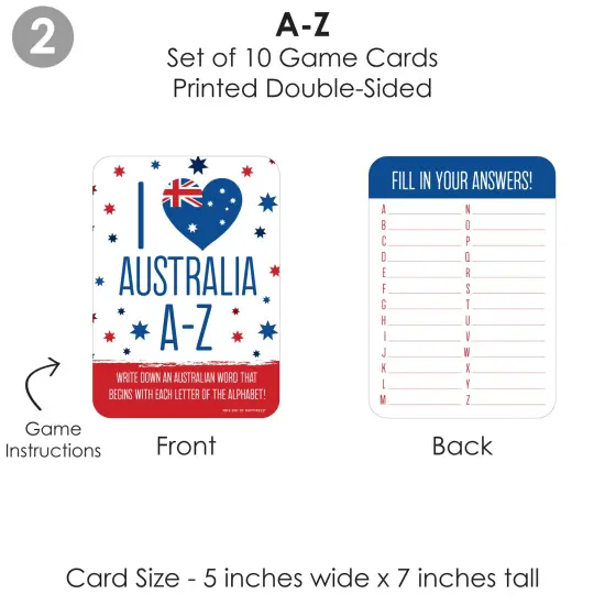 Big Dot of Happiness Australia Day - 4 G&rsquo;Day Mate Aussie Party Games - 10 Cards Each - Gamerific Bundle {7}