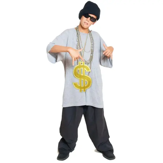 Hip Hop Gold Necklace - Rapper Dollar Sign Medallion Golden Chain Costume Bling Jewelry {4}