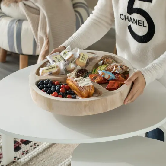 3 Sectional Round Snack Tray for Dining Table and Kitchen Decoration Natural {2}