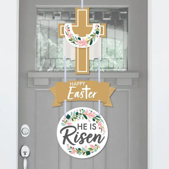 Big Dot of Happiness Religious Easter - Hanging Porch Christian Holiday Party Outdoor Decorations - Front Door Decor - 3 Piece Sign {1}