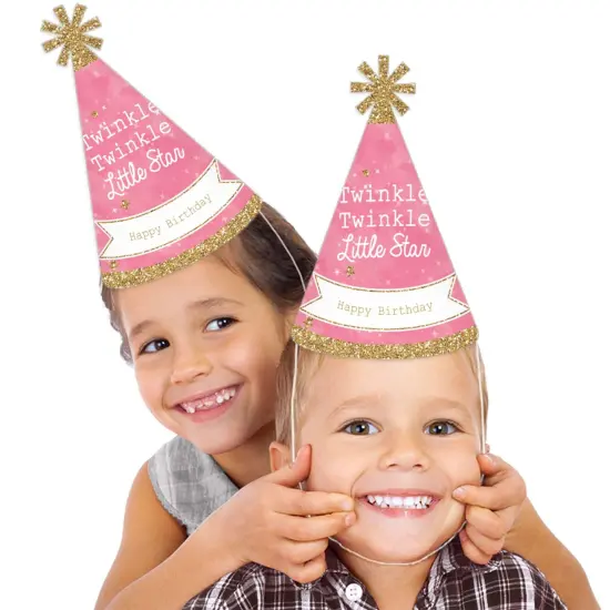 Big Dot of Happiness Pink Twinkle Twinkle Little Star - Cone Happy Birthday Party Hats for Kids and Adults - Set of 8 (Standard Size) {3}
