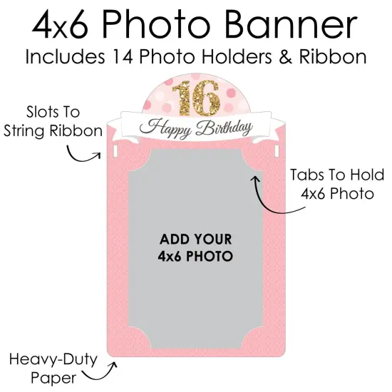 Big Dot of Happiness Sweet 16 - DIY 16th Birthday Party Decor - Picture Display - Photo Banner {7}