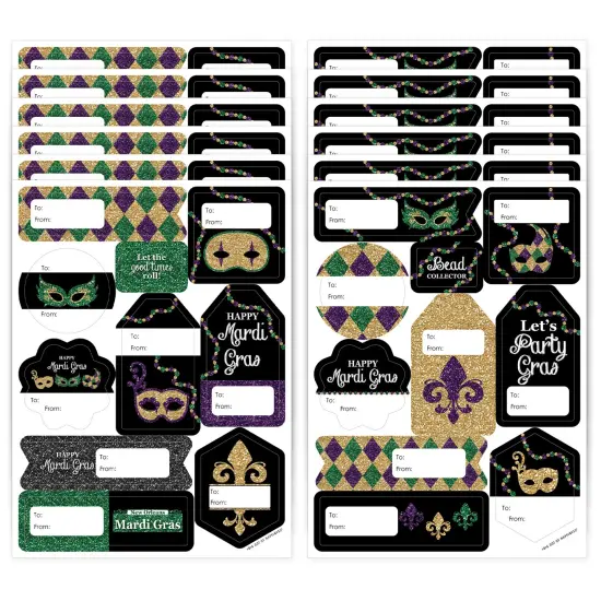 Big Dot of Happiness Mardi Gras - Assorted Masquerade Party Gift Tag Labels - To and From Stickers - 12 Sheets - 120 Stickers {1}