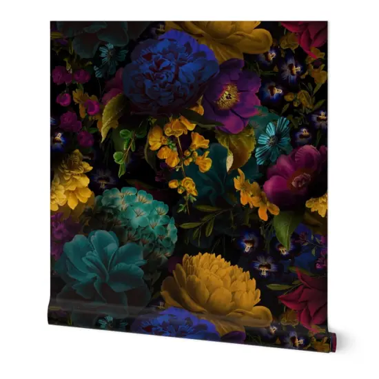 Peel & Stick Wallpaper 2FT Wide Maximalist Vibrant Flowers Romantic Antique Style Victorian Inspired Vintage Look Custom Removable Wallpaper by Spoonflower {7}