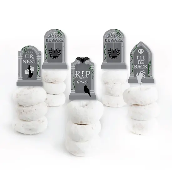Big Dot of Happiness Creepy Cemetery - Dessert Cupcake Toppers - Spooky Halloween Tombstone Party Clear Treat Picks - Set of 24 {3}
