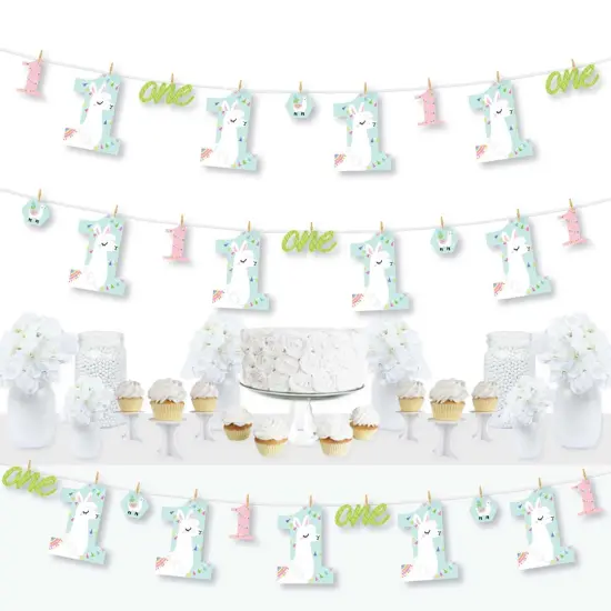 Big Dot of Happiness 1st Birthday Whole Llama Fun - Llama Fiesta First Birthday Party DIY Decorations - Clothespin Garland Banner - 44 Pieces {1}