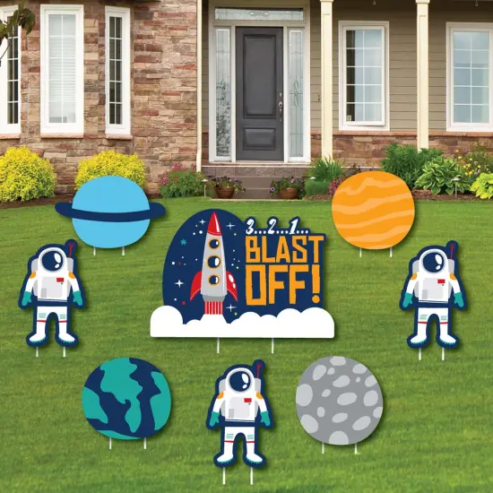 Big Dot of Happiness Blast Off to Outer Space - Yard Sign & Outdoor Lawn Decorations - Rocket Ship Baby Shower or Birthday Party Yard Signs - Set of 8 {1}