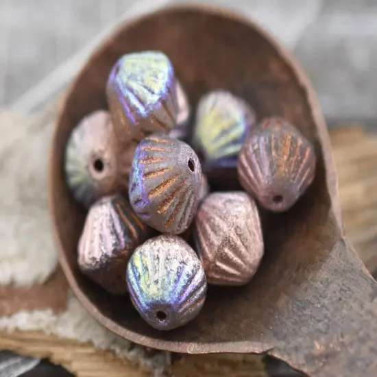 *15* 11mm Copper AB Washed Etched Crystal Tribal Bicone Beads {3}