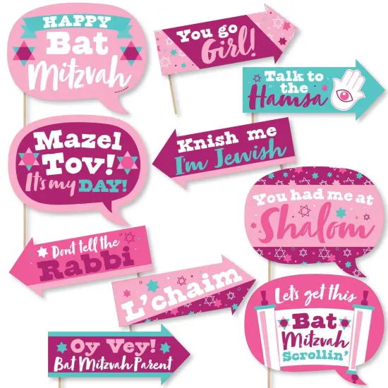 Big Dot of Happiness Funny Pink Bat Mitzvah - Girl Party Photo Booth Props Kit - 10 Piece {1}