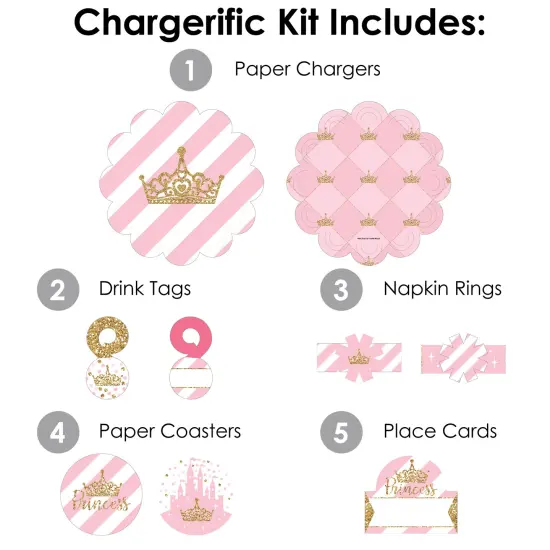 Big Dot of Happiness Little Princess Crown - Baby Shower or Birthday Party Paper Charger and Table Decorations - Chargerific Kit - Place Setting for 8 {4}