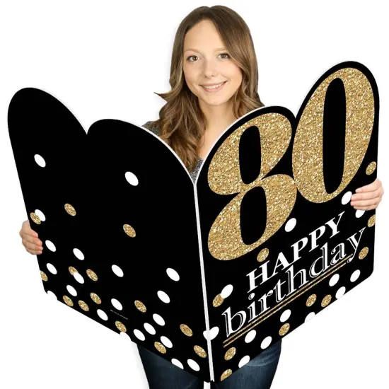 Big Dot of Happiness Adult 80th Birthday - Gold - Happy Birthday Giant Greeting Card - Big Shaped Jumborific Card {1}