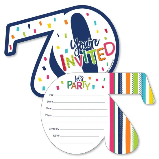 Big Dot of Happiness 70th Birthday - Cheerful Happy Birthday - Shaped Fill-In Invites - Seventieth Birthday Invites Cards with Envelopes - Set of 12 {1}