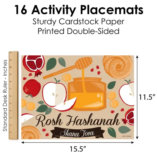 Big Dot of Happiness Rosh Hashanah - Paper New Year Coloring Sheets - Activity Placemats - Set of 16 {6}