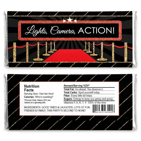 Big Dot of Happiness Red Carpet - Candy Bar Wrapper Movie Night Party Favors - Set of 24 {3}