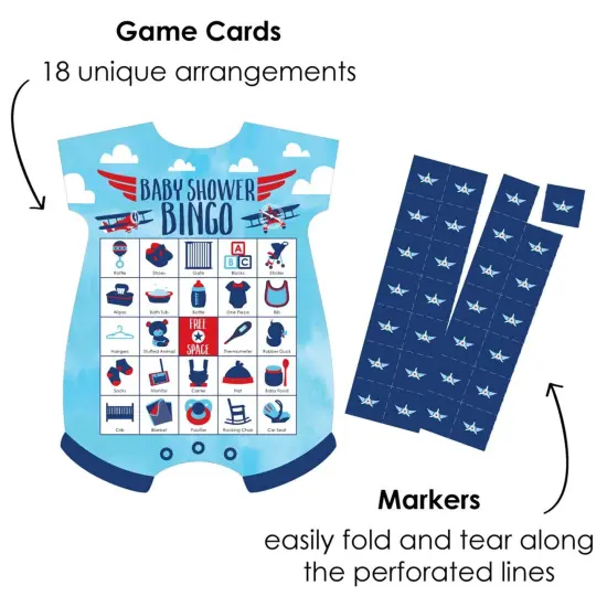 Big Dot of Happiness Taking Flight - Airplane - Picture Bingo Cards and Markers - Vintage Plane Baby Shower Shaped Bingo Game - Set of 18 {3}