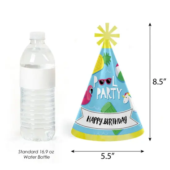 Big Dot of Happiness Make a Splash - Pool Party - Cone Happy Birthday Party Hats for Kids and Adults - Set of 8 (Standard Size) {4}