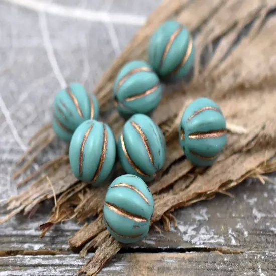 *20* 8mm Bronze Washed Matte Persian Turquoise Round Melon Beads {3}