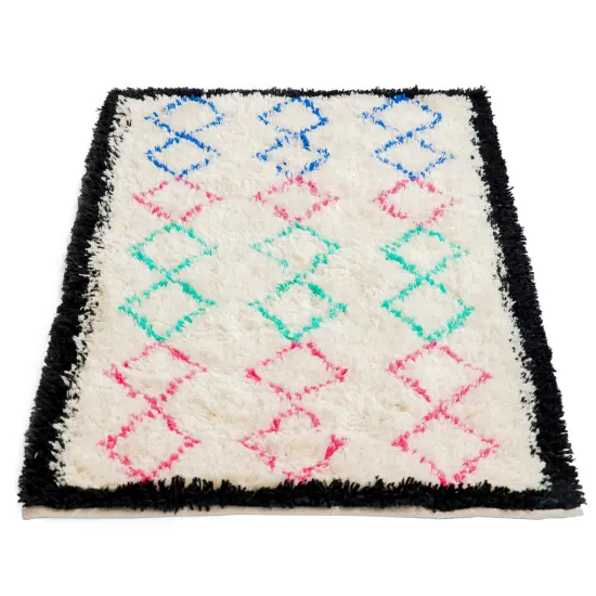 Handwoven Multicolored Geometric Trellis Plush Wool Shag Area Rug, 3' x 5' {4}