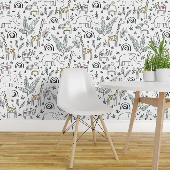 Peel & Stick Wallpaper 2FT Wide Safari Animals Baby Nursery Kids Room Large Scale Gender Neutral African Zoo Animal Custom Removable Wallpaper by Spoonflower {1}