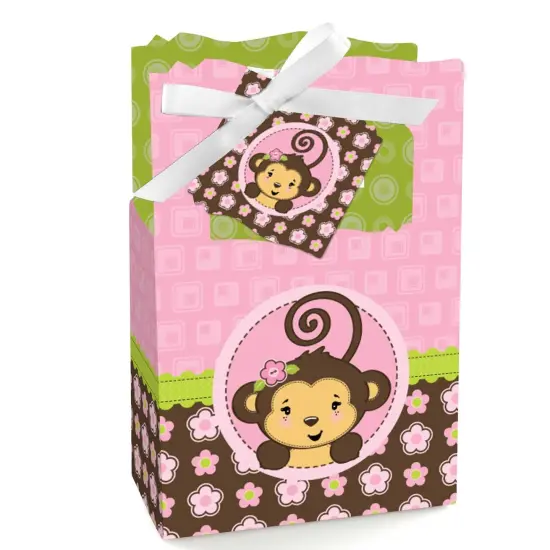 Big Dot of Happiness Pink Monkey Girl - Baby Shower or Birthday Party Favor Boxes - Set of 12 {1}