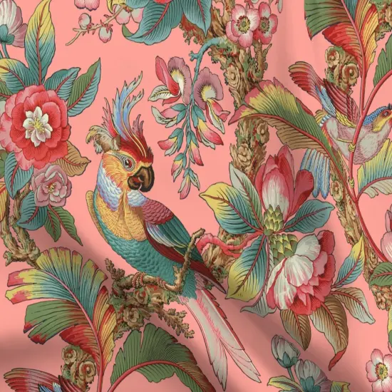 Various Fabrics by the Yard or Fat Quarter Antique Tropical Parrot Botanical Palm Pink Custom Printed Fabric by Spoonflower {5}